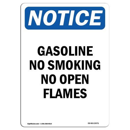 SIGNMISSION OSHA Notice Sign, 5" Height, Gasoline No Smoking Open Flames Sign, Portrait, 10PK OS-NS-D-35-V-13071-10PK